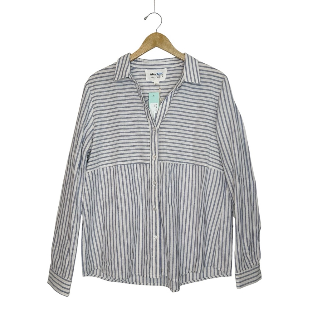 ALICE BLUE Striped Linen Blend Button Down Shirt